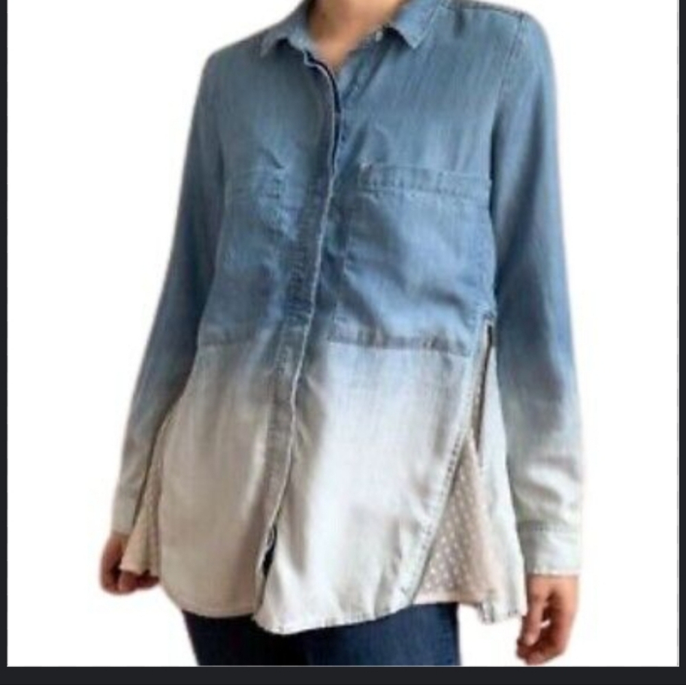 Anthropologie Holding Horses Ombre Tunic Oversized Chambray Shirt Sz 4 Blue